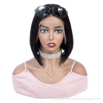 China Human Hair Wig Vendor Wholesale Straight Bob Lace Frontal Wigs For Women Peruvian Human Hair Frontal Swiss Lace Bob Wig